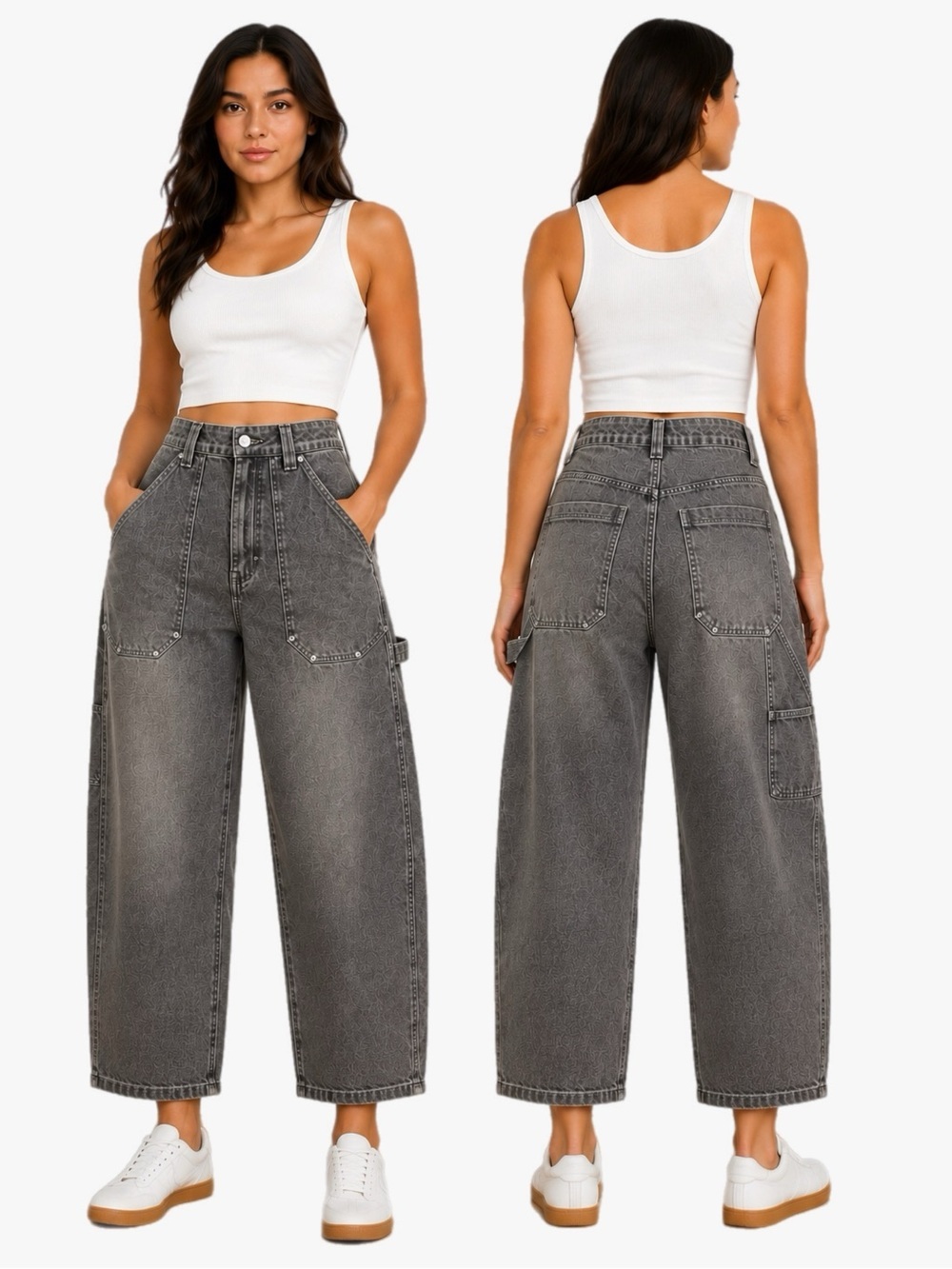 NWT Emmiol Gray Carpenter Barrel Leg Jeans Size Small High Rise Ankle Wide Leg